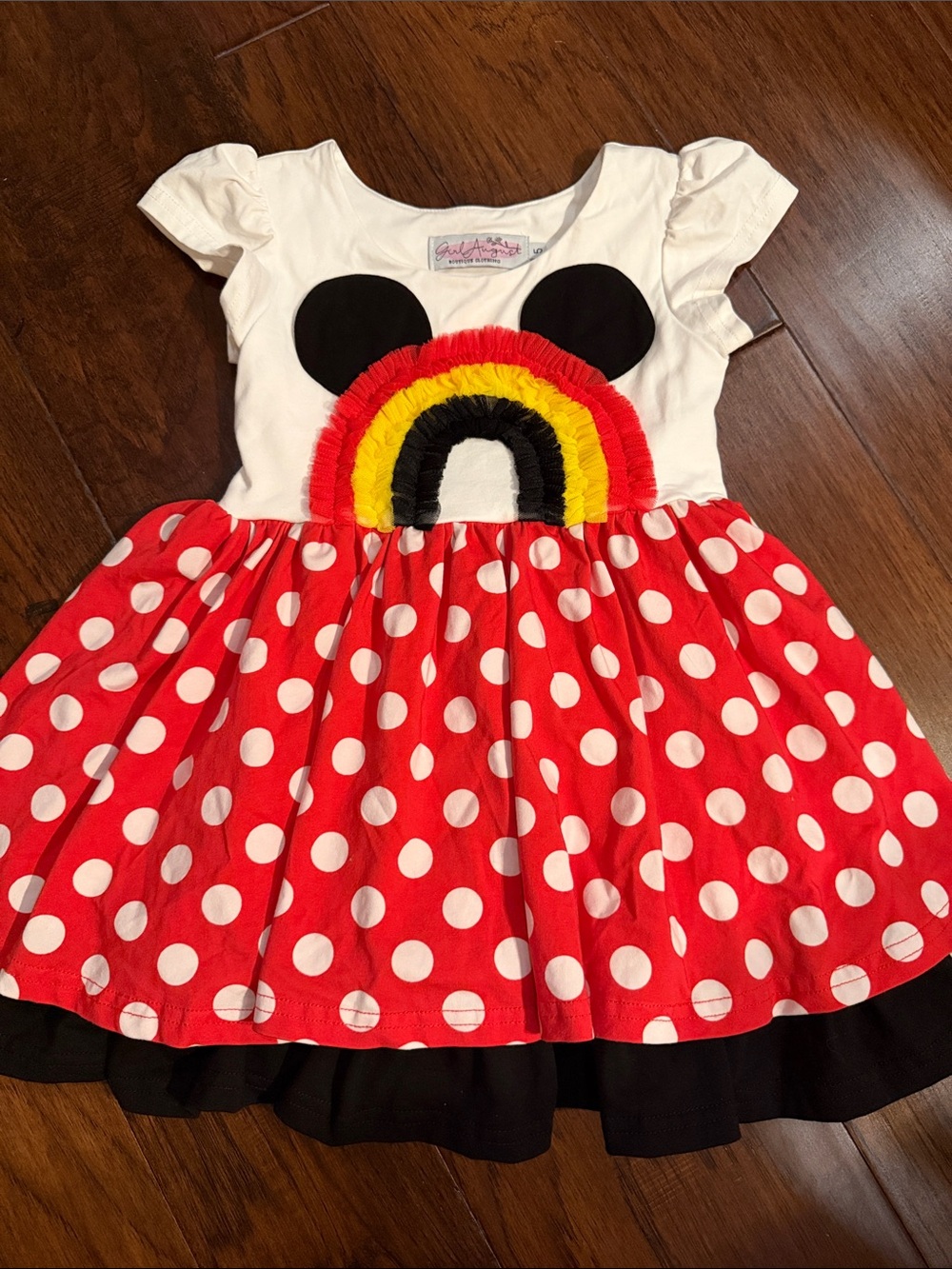 Girls White & Red Polka Dot Rainbow Appliqué Dress